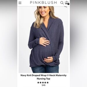 Pinkblush Navy Knit Draped Wrap V-Neck Maternity Nursing Top Size Small